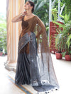 Banarasee Linen Tissue Metallic Shine Saree-Grey & Gold