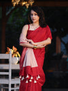 Banarasee Handloom Plain Cotton Silk Saree With Contrast Pallu-Red