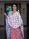 Handloom Block Printed Khadi Cotton Salwar Kameez With Dupatta Set-Red & White