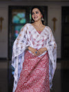 Handloom Block Printed Khadi Cotton Salwar Kameez With Dupatta Set-Red & White