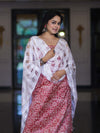 Handloom Block Printed Khadi Cotton Salwar Kameez With Dupatta Set-Red & White