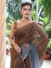 Banarasee Linen Tissue Metallic Shine Saree-Grey & Gold