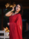 Banarasee Handloom Plain Cotton Silk Saree With Contrast Pallu-Red