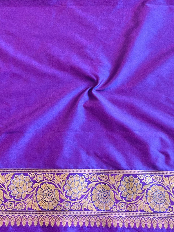 Banarasee Handwoven Semi-Katan Tanchoi Weaving Floral Border Saree-Violet