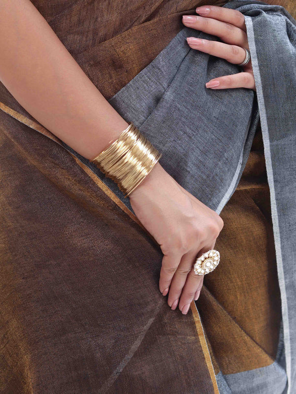 Banarasee Linen Tissue Metallic Shine Saree-Grey & Gold