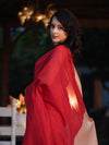 Banarasee Handloom Plain Cotton Silk Saree With Contrast Pallu-Red