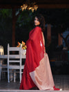 Banarasee Handloom Plain Cotton Silk Saree With Contrast Pallu-Red