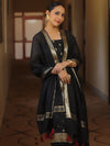 Banarasee Cotton Silk Zari Work Salwar Kameez Fabric With Plain Dupatta-Black