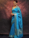 Banarasee Organza Floral Embroidery Sequin Work Saree-Blue