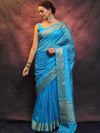 Banarasee Organza Floral Embroidery Sequin Work Saree-Blue