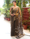 Banarasee Linen Tissue Metallic Shine Saree With Embroidered Buta-Black (Gold Tone)