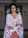 Handloom Block Printed Khadi Cotton Salwar Kameez With Dupatta Set-Red & White