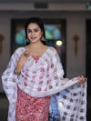 Handloom Block Printed Khadi Cotton Salwar Kameez With Dupatta Set-Red & White