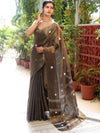 Banarasee Linen Tissue Metallic Shine Saree With Embroidered Buta-Black (Gold Tone)