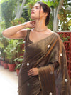 Banarasee Linen Tissue Metallic Shine Saree With Embroidered Buta-Black (Gold Tone)