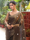 Banarasee Linen Tissue Metallic Shine Saree With Embroidered Buta-Black (Gold Tone)