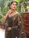 Banarasee Linen Tissue Metallic Shine Saree With Embroidered Buta-Black (Gold Tone)