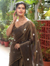 Banarasee Linen Tissue Metallic Shine Saree With Embroidered Buta-Black (Gold Tone)