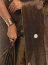 Banarasee Linen Tissue Metallic Shine Saree With Embroidered Buta-Black (Gold Tone)