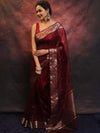 Banarasee Organza Floral Embroidery Sequin Work Saree-Maroon
