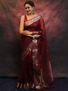 Banarasee Organza Floral Embroidery Sequin Work Saree-Maroon