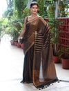 Banarasee Linen Tissue Metallic Shine Saree With Stripes Design-Gold & Black