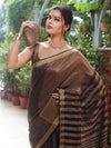 Banarasee Linen Tissue Metallic Shine Saree With Stripes Design-Gold & Black