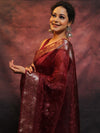 Banarasee Organza Floral Embroidery Sequin Work Saree-Maroon