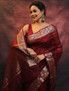 Banarasee Organza Floral Embroidery Sequin Work Saree-Maroon