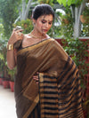 Banarasee Linen Tissue Metallic Shine Saree With Stripes Design-Gold & Black