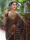 Banarasee Linen Tissue Metallic Shine Saree With Stripes Design-Gold & Black