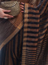 Banarasee Linen Tissue Metallic Shine Saree With Stripes Design-Gold & Black