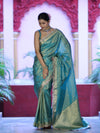 Banarasee Handloom Dual Tone Shimmer Tissue Saree With Buti Design Zari Border & Lace-Pastel Green