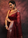 Banarasee Organza Floral Embroidery Sequin Work Saree-Maroon