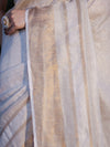 Banarasee Handloom Pure Linen Saree With Gold Zari Border-Off White