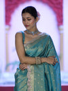 Banarasee Handloom Dual Tone Shimmer Tissue Saree With Buti Design Zari Border & Lace-Pastel Green