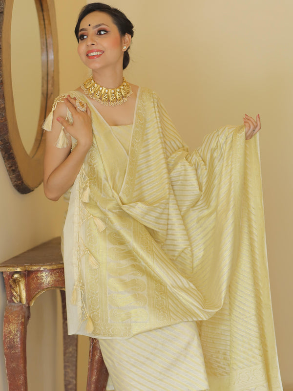 Banarasee Cotton Silk Zari Woven Salwar Kameez Dupatta Set-White