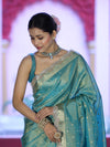 Banarasee Handloom Dual Tone Shimmer Tissue Saree With Buti Design Zari Border & Lace-Pastel Green