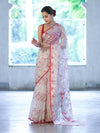 Banarasee Dual Color Organza Mix Saree With Resham & Zari Work-White & Maroon
