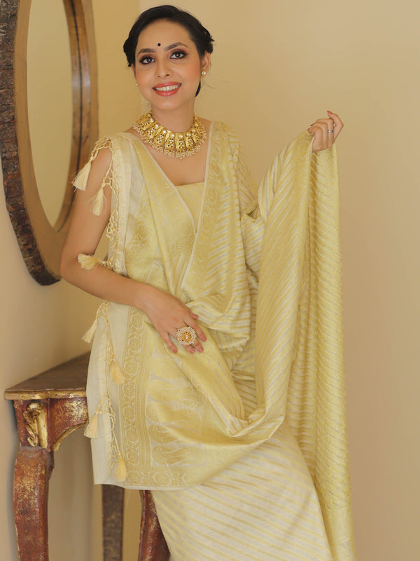 Banarasee Cotton Silk Zari Woven Salwar Kameez Dupatta Set-White