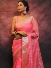 Banarasee Organza Floral Embroidery Sequin Work Saree-Baby Pink