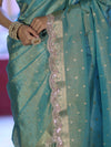 Banarasee Handloom Dual Tone Shimmer Tissue Saree With Buti Design Zari Border & Lace-Pastel Green