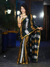 Bhagalpur Handloom Pure Linen Saree With Gold & Silver Stripes-Green