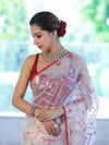 Banarasee Dual Color Organza Mix Saree With Resham & Zari Work-White & Maroon