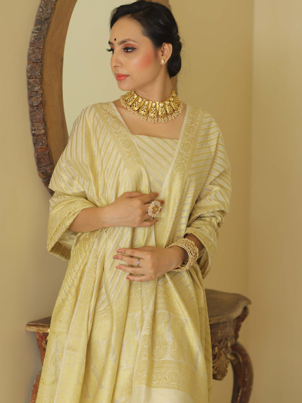 Banarasee Cotton Silk Zari Woven Salwar Kameez Dupatta Set-White