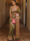 Banarasee Handwoven Dual Tone Semi Silk Saree With Zari Buti-Henna Green