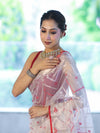 Banarasee Dual Color Organza Mix Saree With Resham & Zari Work-White & Maroon