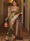Banarasee Handwoven Dual Tone Semi Silk Saree With Zari Buti-Henna Green