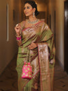 Banarasee Handwoven Dual Tone Semi Silk Saree With Zari Buti-Henna Green