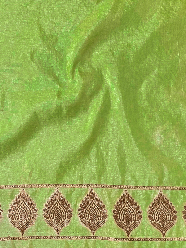 Banarasee Semi-Chiffon Antique Zari Saree-Henna Green